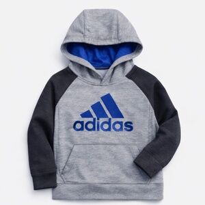 Adidas Boys Hoodie Size M 10/12 Gray Black Blue Logo Pullover Sweatshirt NWT